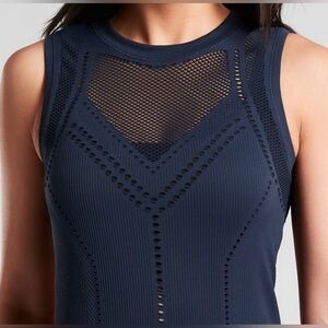 Athleta Navy Blue Oxygen Activewear Tank Laser Cut Mesh Athleisure Womens Sz XS